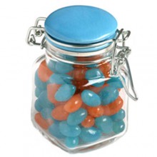 MINI JELLY BEANS IN GLASS CLIP LOCK JAR 80G (Mixed Colours or Corporate Colours)