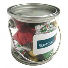 SMALL ROUND ACRYLIC WINDOW TIN FILLLED WITH TINY HUMBUGS 170G